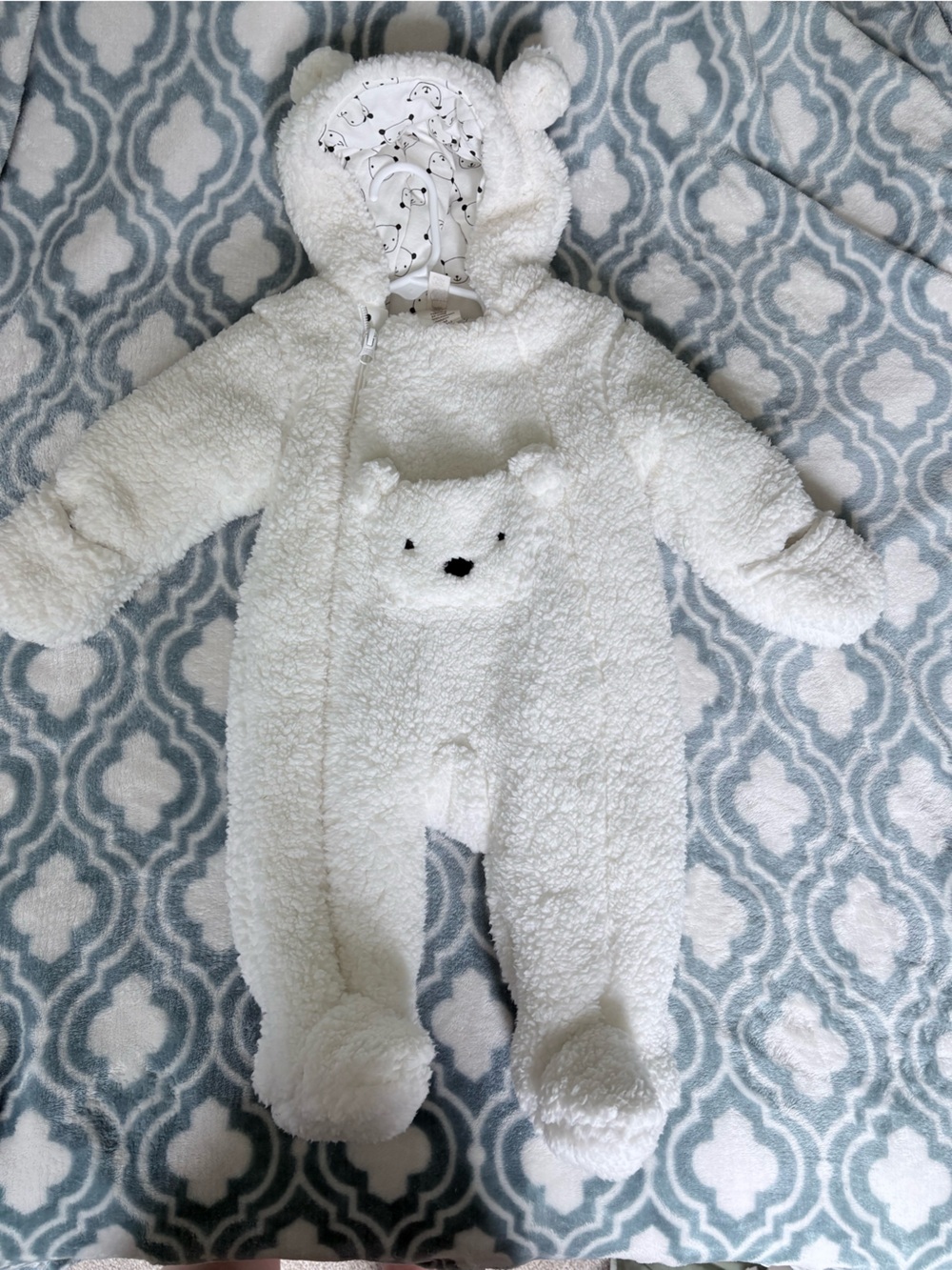 First Wish White Plush Bear Lined Infant Snowsuit